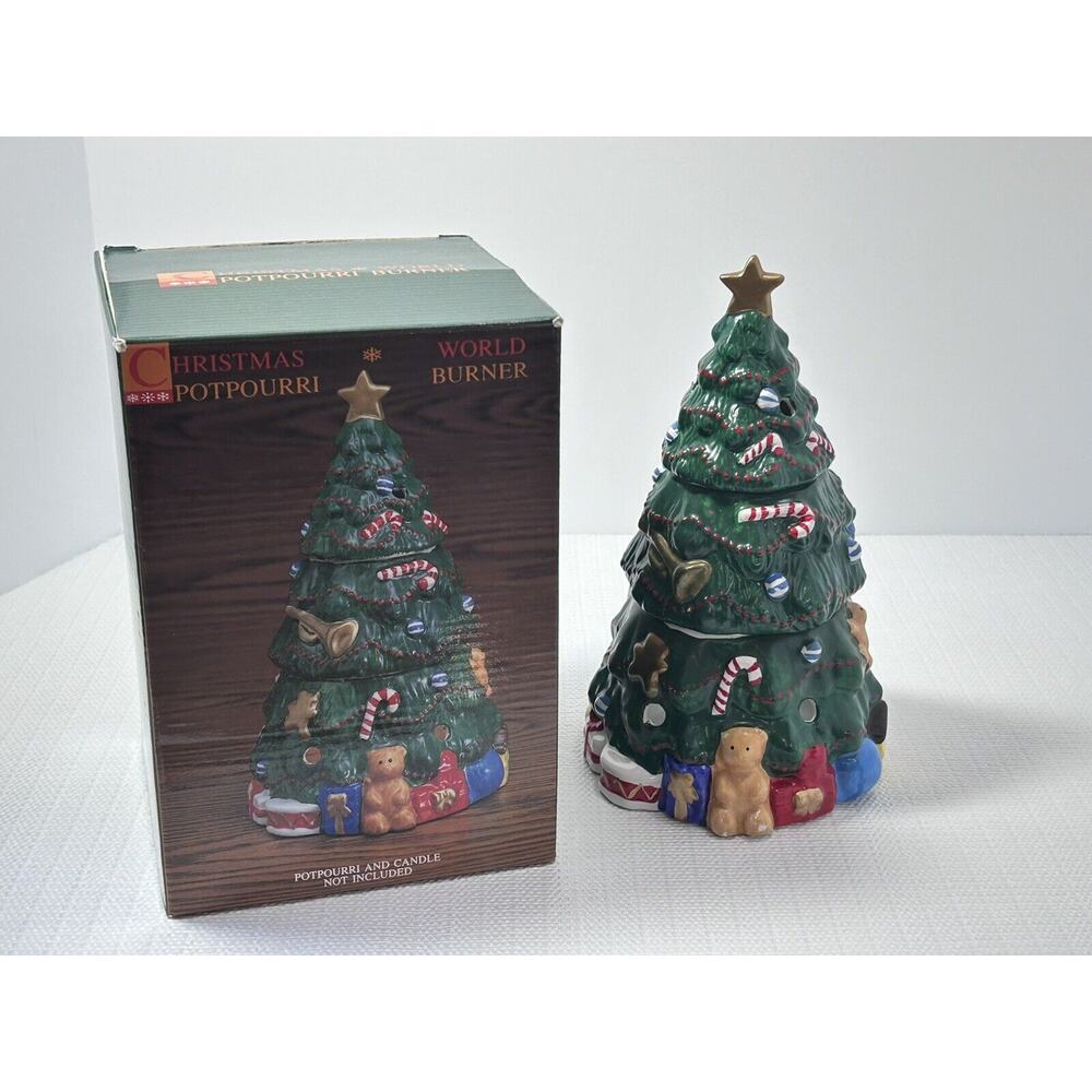VTG 1994 Christmas Tree World Potpourri Burner‎ In Box 3 Tier Hand Painted Decor
